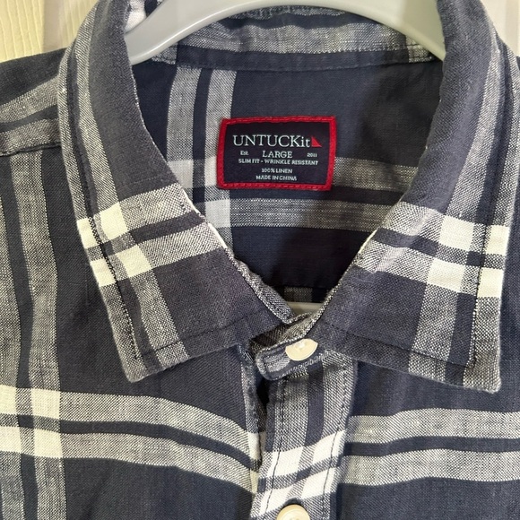 UNTUCKit Blue and White Casual Button Down Shirt Linen 100% - Picture 2 of 9